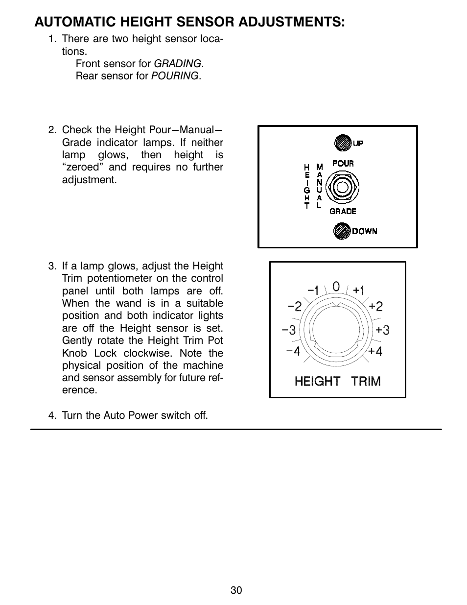 Automatic height sensor adjustments | MBW CG200 User Manual | Page 32 / 56