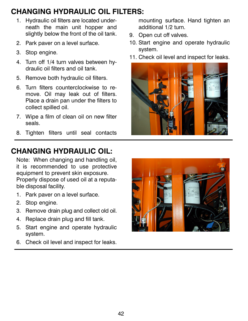 Changing hydraulic oil filters, Changing hydraulic oil | MBW CG200 User Manual | Page 44 / 56