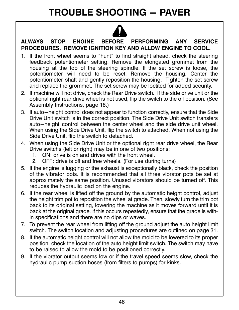 Trouble shooting - paver | MBW CG200 User Manual | Page 48 / 56