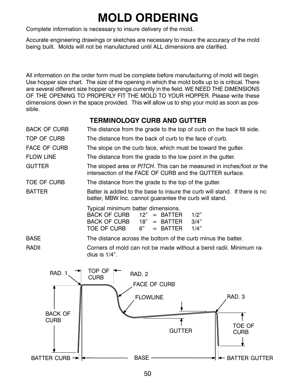 Mold ordering, Important | MBW CG200 User Manual | Page 52 / 56