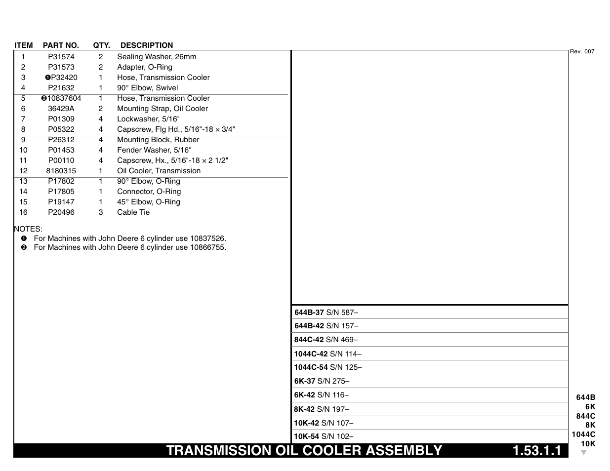 Transmission oil cooler assembly 1.53.1.1, Transmission oil cooler assembly | Lull 644B Parts Manual User Manual | Page 129 / 792