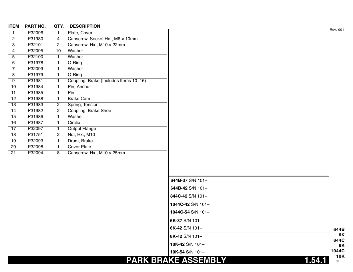 Park brake assembly 1.54.1, Park brake assembly | Lull 644B Parts Manual User Manual | Page 131 / 792