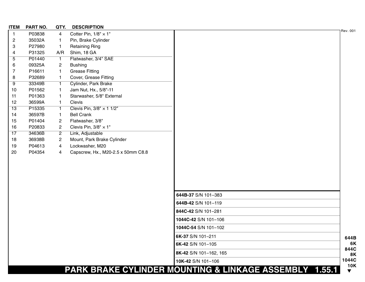 Park brake cylinder mounting & linkage assembly | Lull 644B Parts Manual User Manual | Page 133 / 792