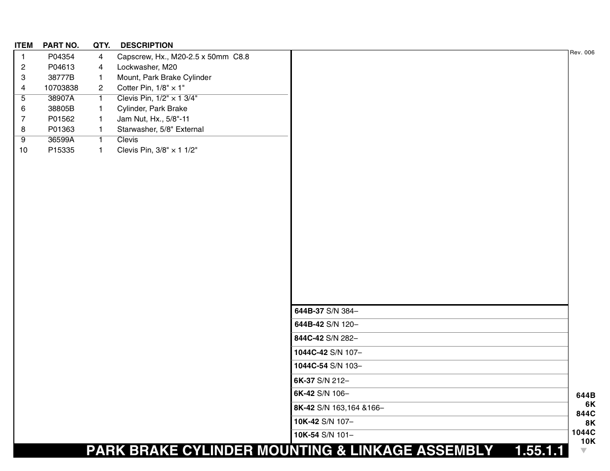 Park brake cylinder mounting & linkage assembly | Lull 644B Parts Manual User Manual | Page 135 / 792