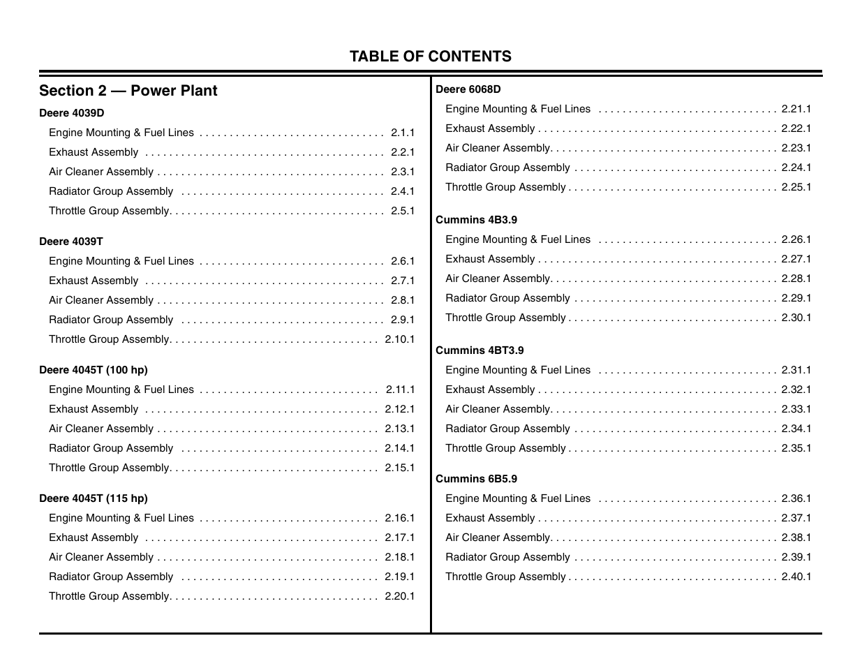 Section 2 power plant, Section 2 — power plant | Lull 644B Parts Manual User Manual | Page 137 / 792