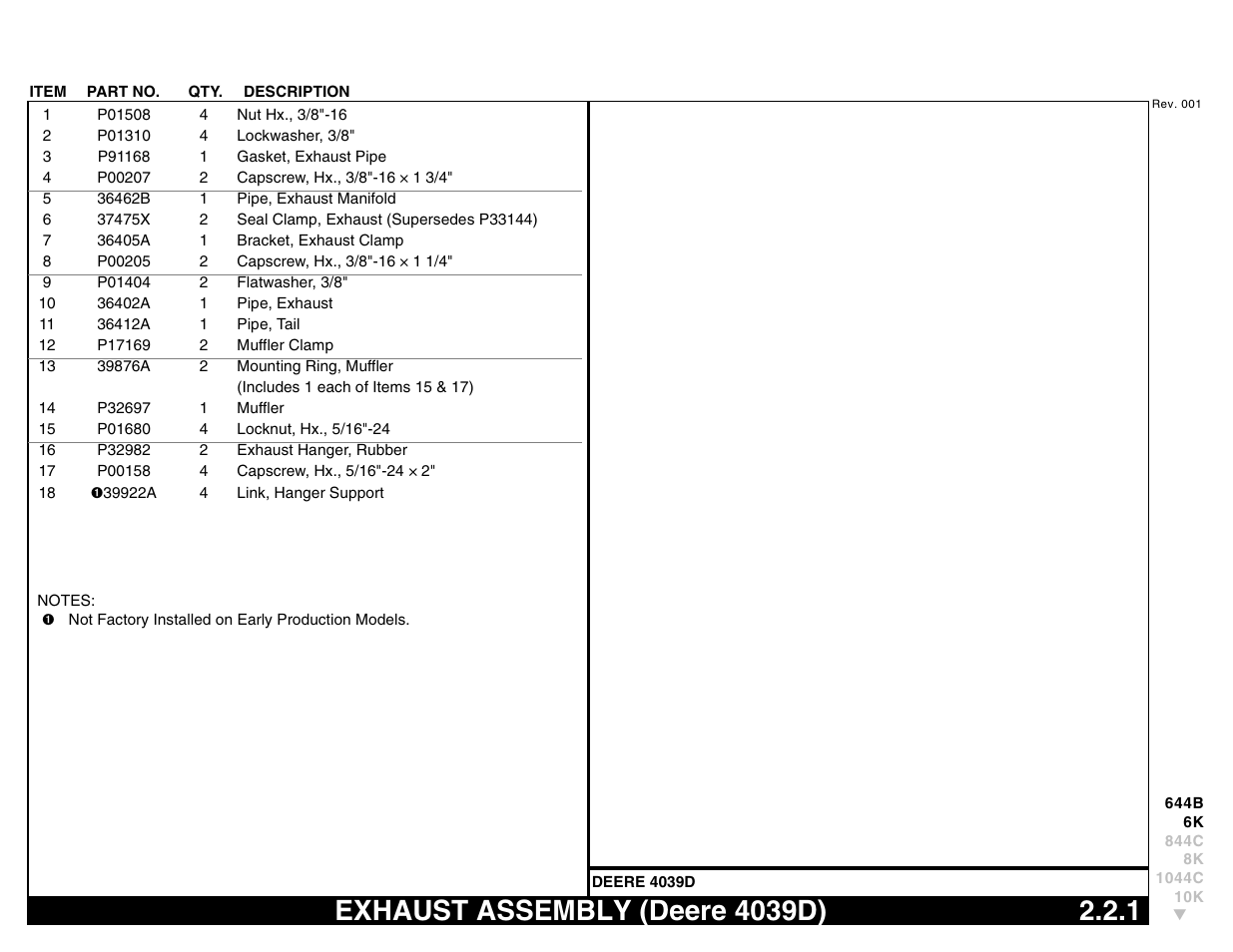 Exhaust assembly (deere 4039d) 2.2.1, Exhaust assembly (deere 4039d) | Lull 644B Parts Manual User Manual | Page 143 / 792