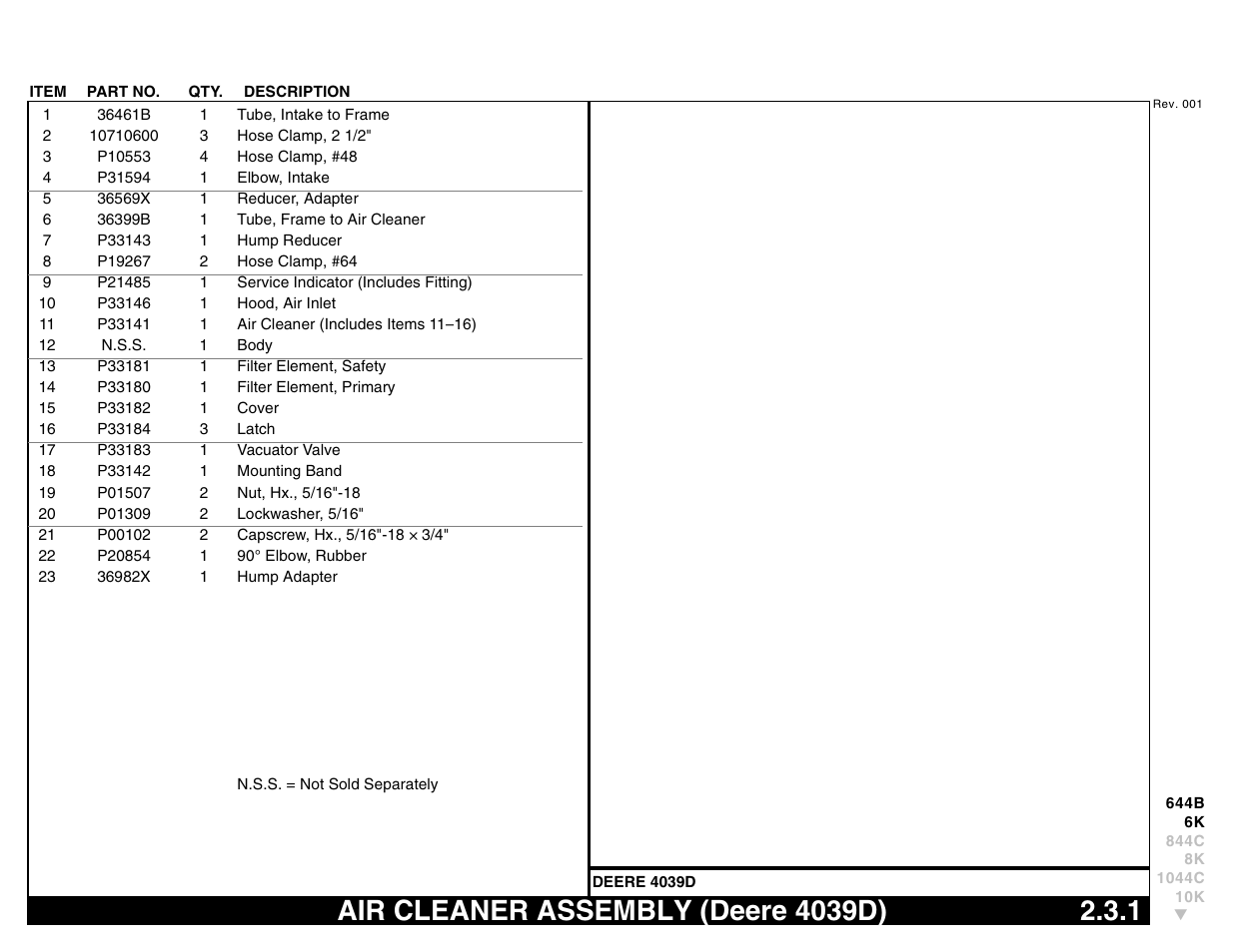 Air cleaner assembly (deere 4039d) 2.3.1, Air cleaner assembly (deere 4039d) | Lull 644B Parts Manual User Manual | Page 145 / 792