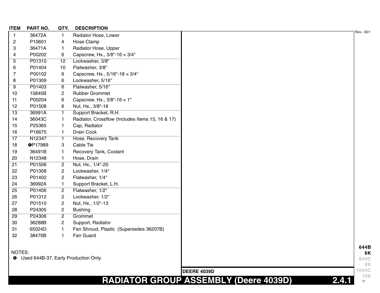 Radiator group assembly (deere 4039d) 2.4.1, Radiator group assembly (deere 4039d) | Lull 644B Parts Manual User Manual | Page 147 / 792