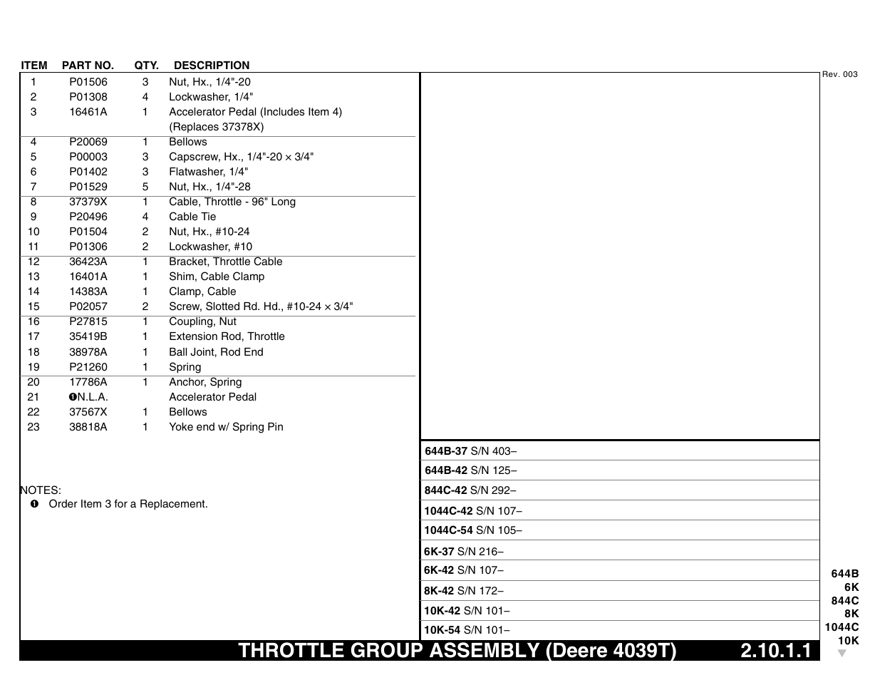 Throttle group assembly (deere 4039t) 2.10.1.1, Throttle group assembly (deere 4039t) | Lull 644B Parts Manual User Manual | Page 163 / 792