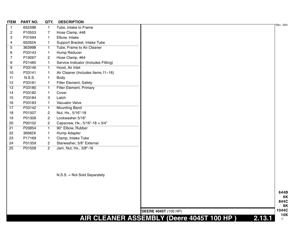 Air cleaner assembly (deere 4045t 100 hp ) 2.13.1, Air cleaner assembly (deere 4045t 100 hp ) | Lull 644B Parts Manual User Manual | Page 169 / 792