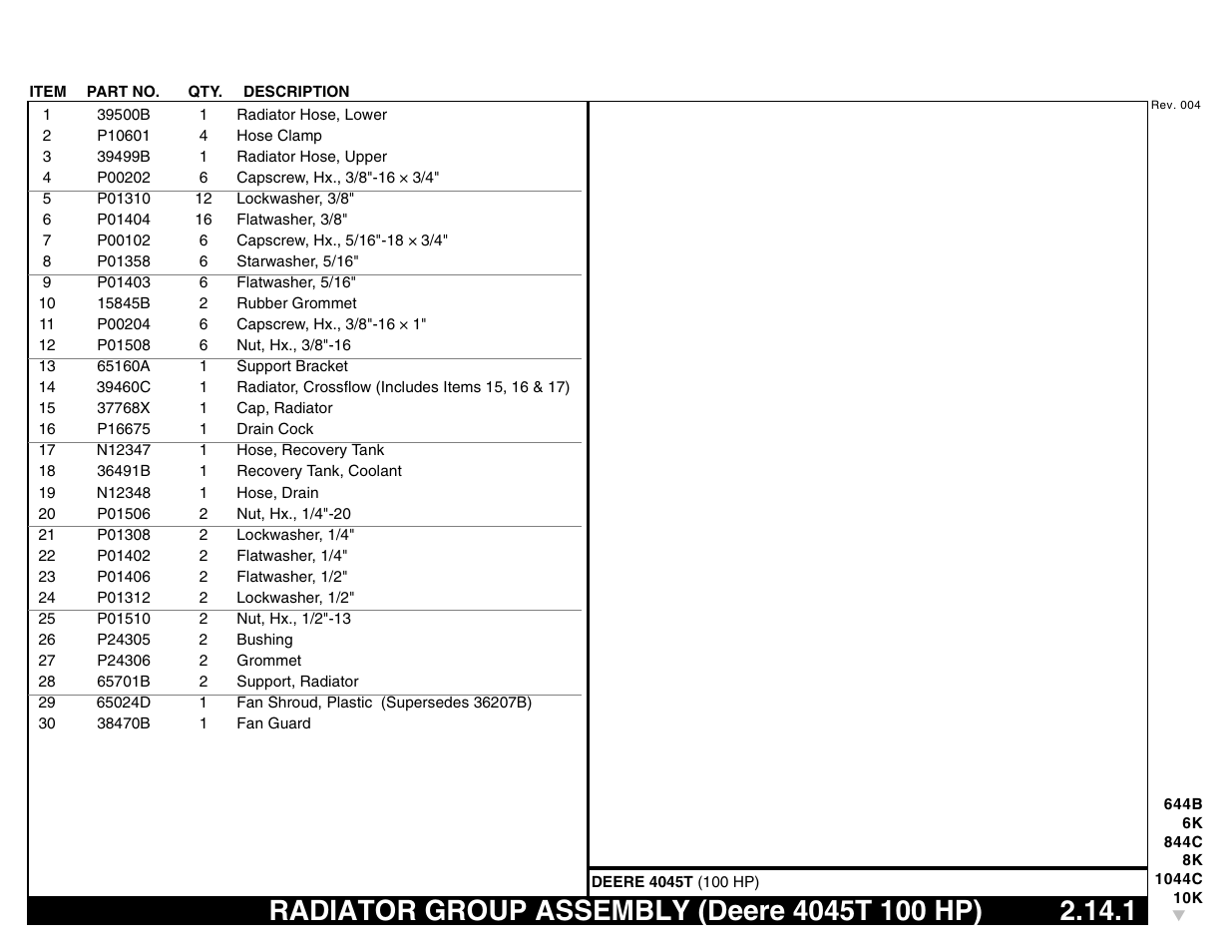 Radiator group assembly (deere 4045t 100 hp) | Lull 644B Parts Manual User Manual | Page 171 / 792