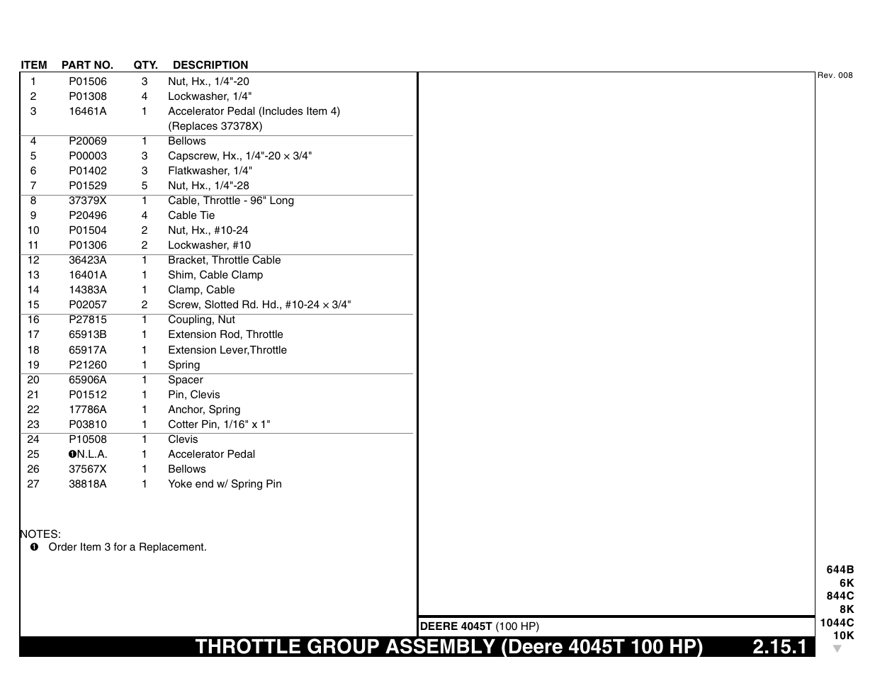 Throttle group assembly (deere 4045t 100 hp) | Lull 644B Parts Manual User Manual | Page 173 / 792