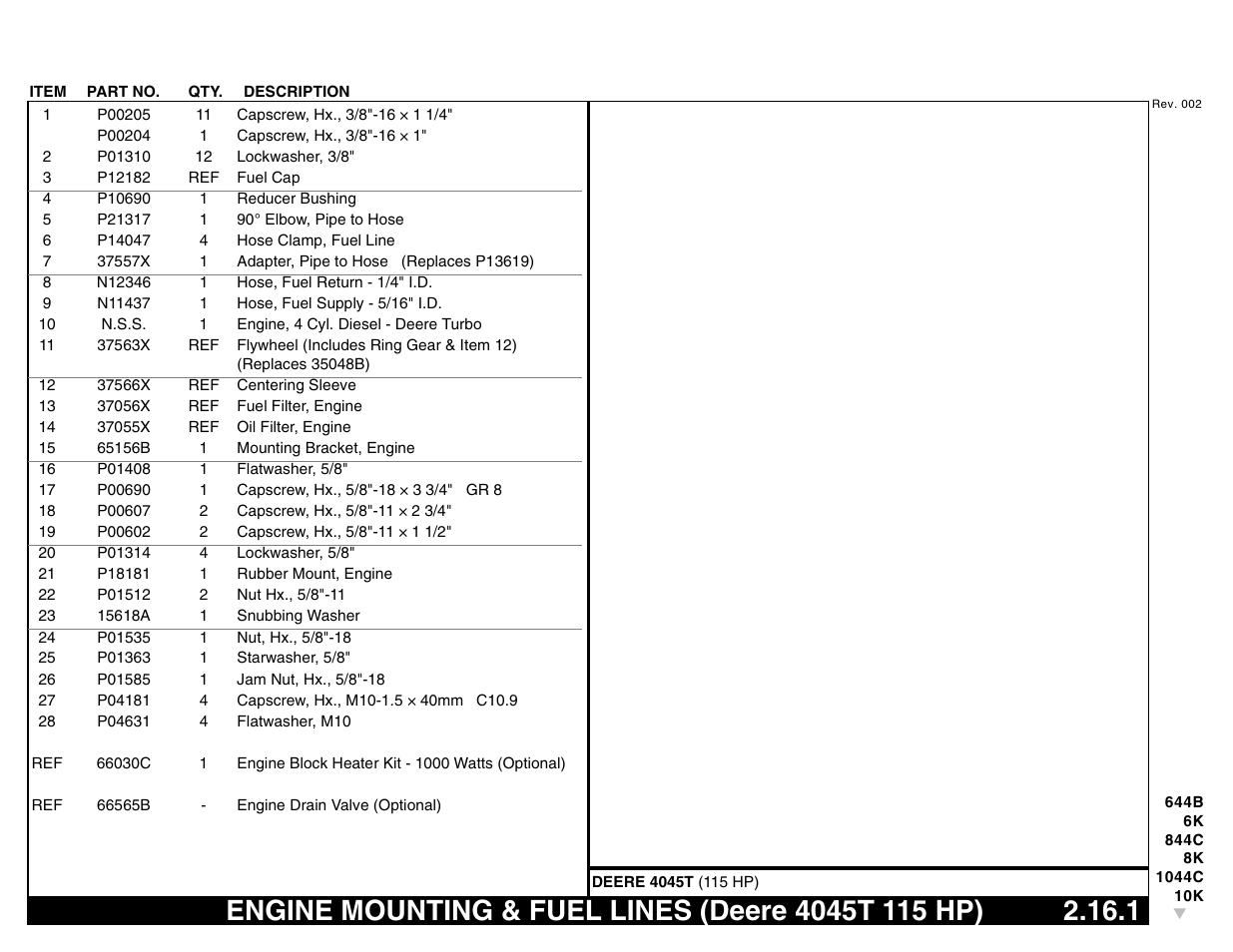 Engine mounting & fuel lines (deere 4045t 115 hp) | Lull 644B Parts Manual User Manual | Page 175 / 792