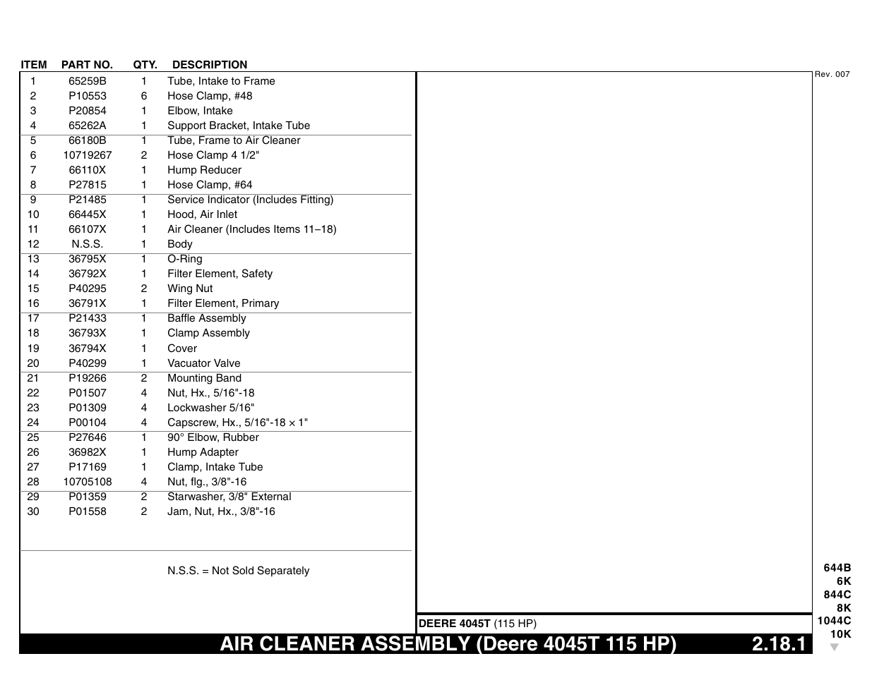 Air cleaner assembly (deere 4045t 115 hp) 2.18.1, Air cleaner assembly (deere 4045t 115 hp) | Lull 644B Parts Manual User Manual | Page 179 / 792