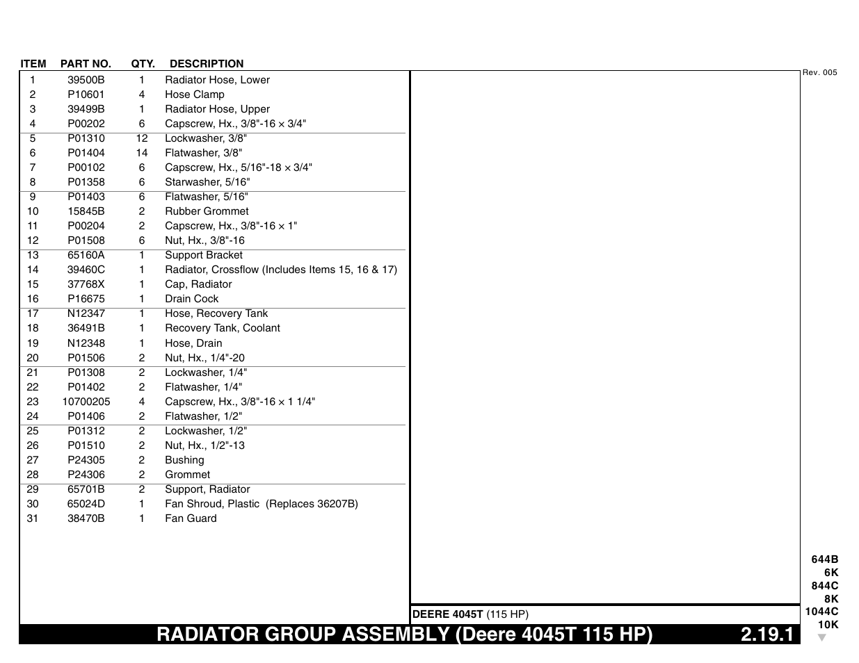 Radiator group assembly (deere 4045t 115 hp) | Lull 644B Parts Manual User Manual | Page 181 / 792