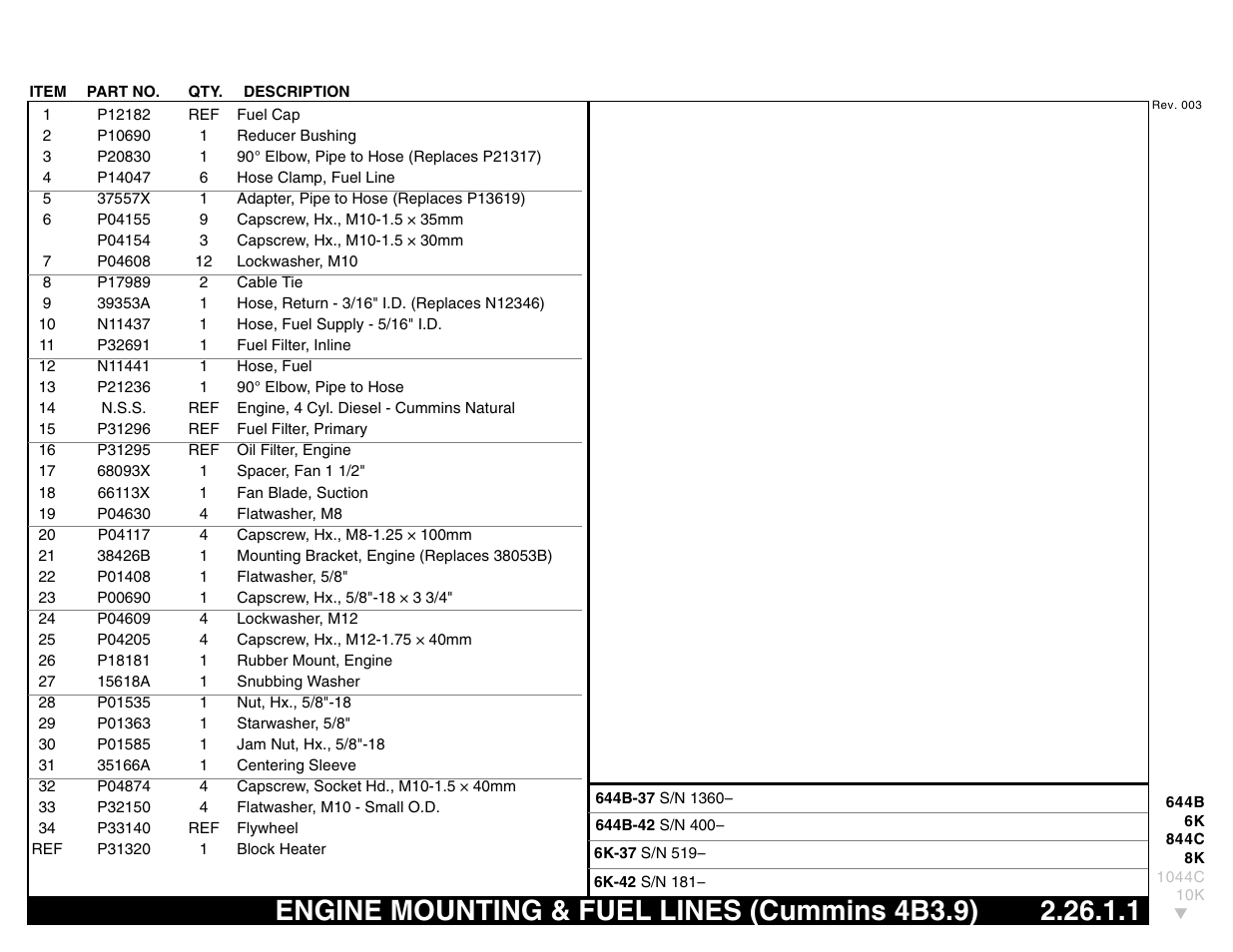 Engine mounting & fuel lines (cummins 4b3.9) | Lull 644B Parts Manual User Manual | Page 199 / 792