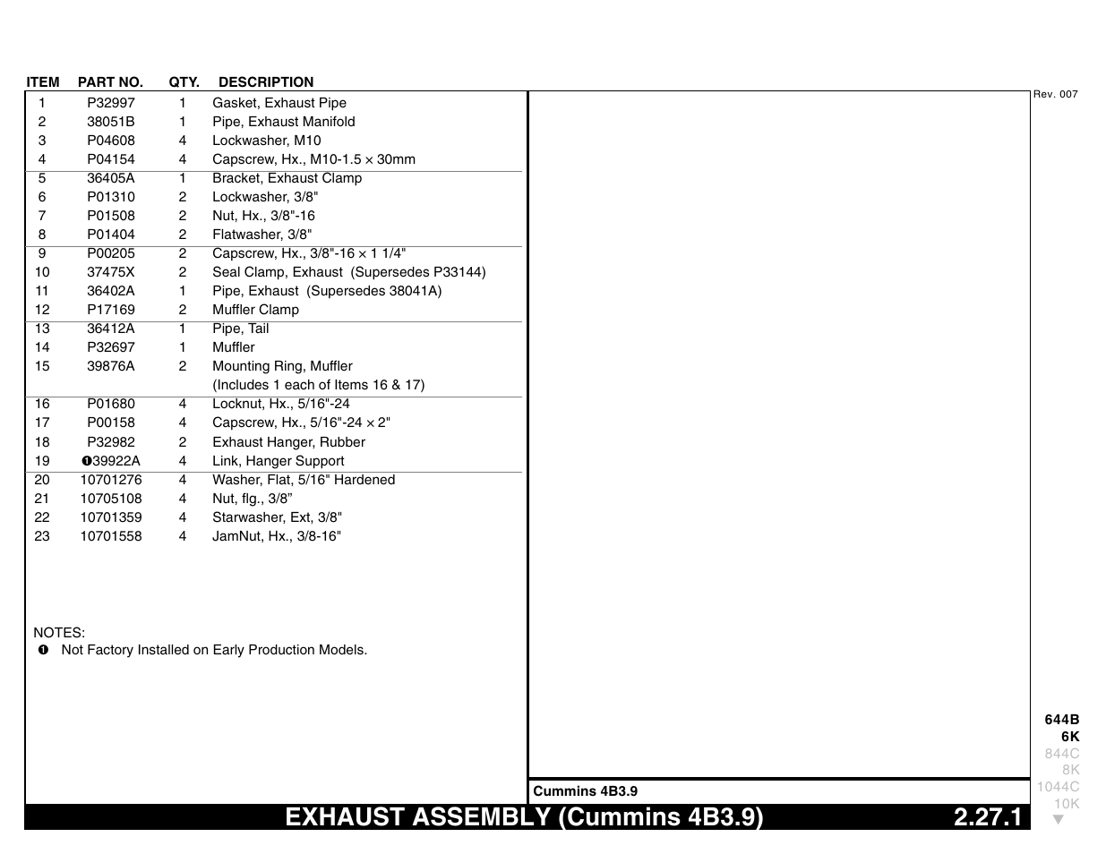 Exhaust assembly (cummins 4b3.9) 2.27.1, Exhaust assembly (cummins 4b3.9) | Lull 644B Parts Manual User Manual | Page 201 / 792
