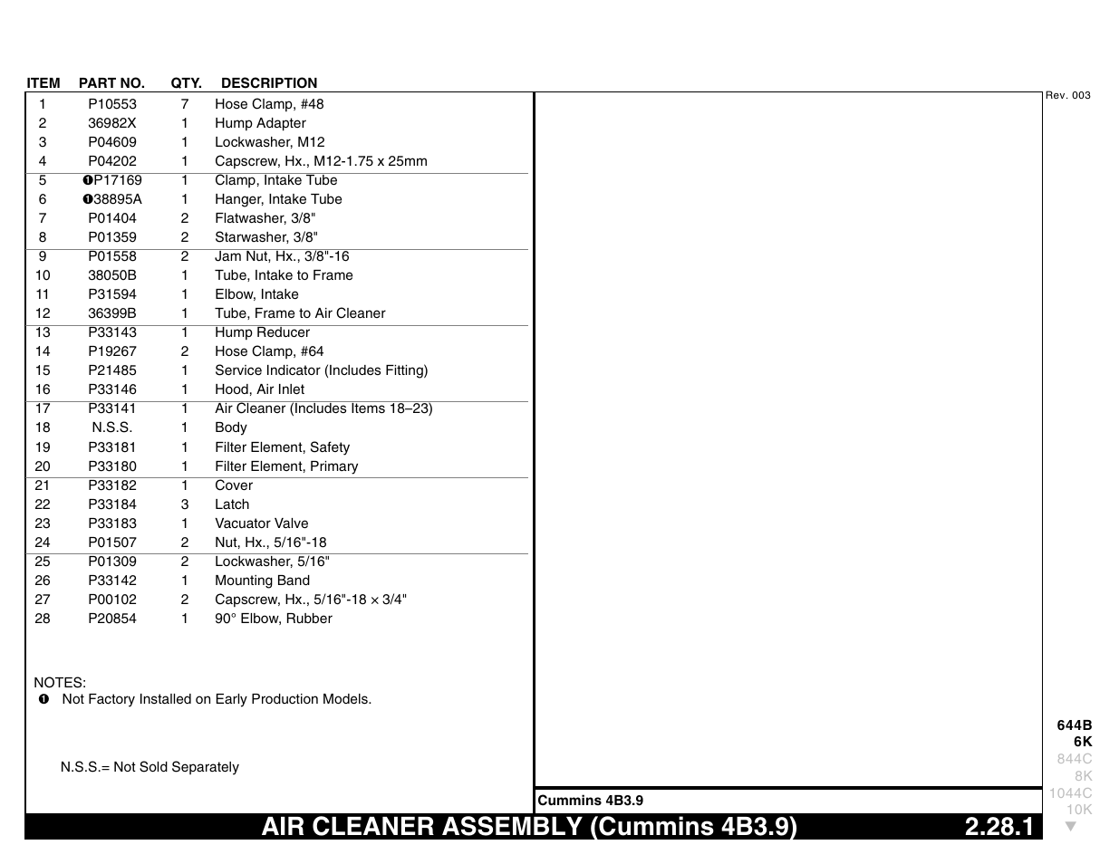 Air cleaner assembly (cummins 4b3.9) 2.28.1, Air cleaner assembly (cummins 4b3.9) | Lull 644B Parts Manual User Manual | Page 203 / 792