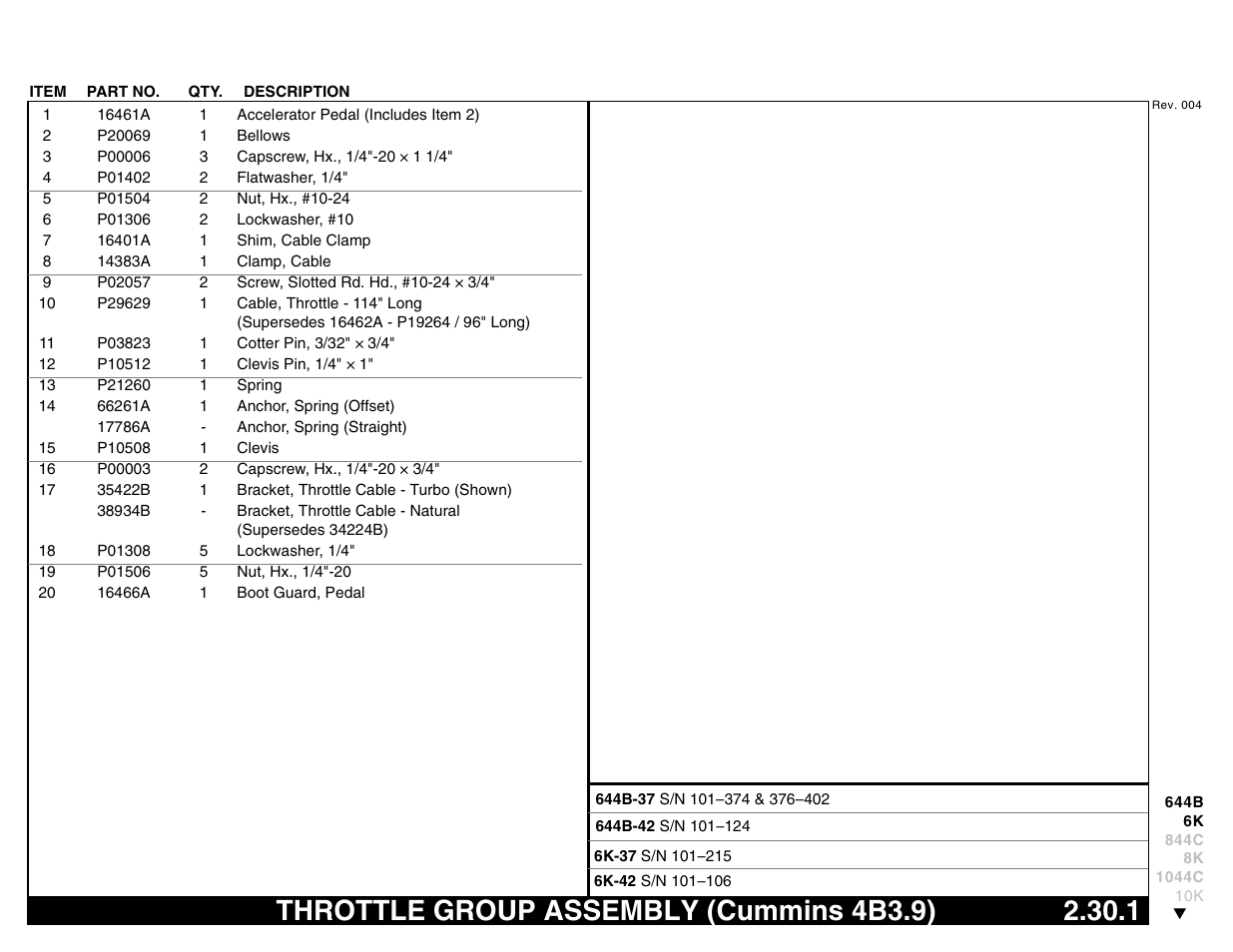 Throttle group assembly (cummins 4b3.9) 2.30.1, Throttle group assembly (cummins 4b3.9) | Lull 644B Parts Manual User Manual | Page 209 / 792