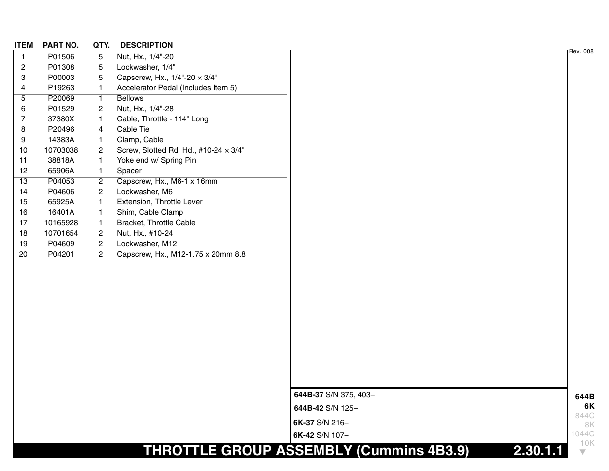 Throttle group assembly (cummins 4b3.9) 2.30.1.1, Throttle group assembly (cummins 4b3.9) | Lull 644B Parts Manual User Manual | Page 211 / 792