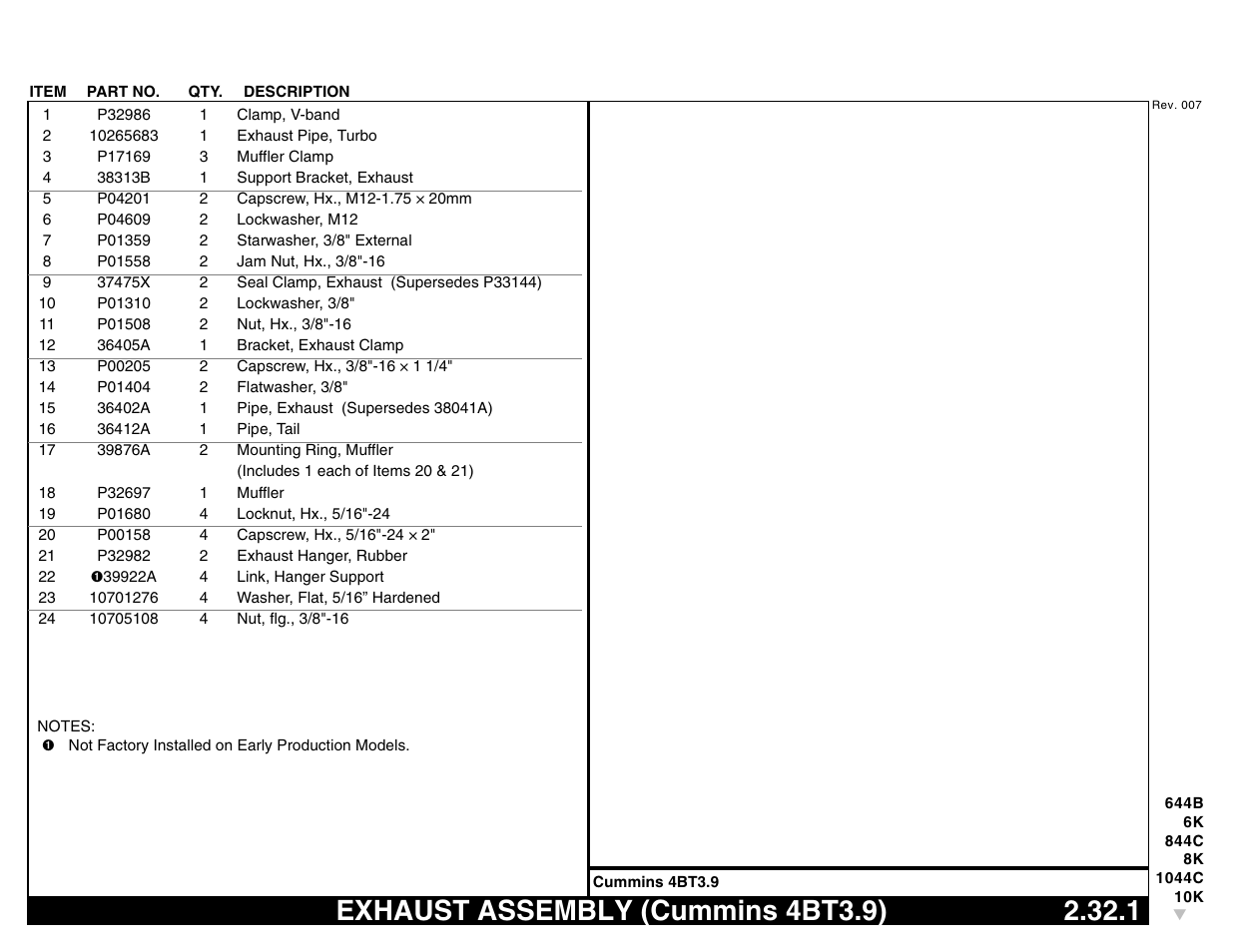 Exhaust assembly (cummins 4bt3.9) 2.32.1, Exhaust assembly (cummins 4bt3.9) | Lull 644B Parts Manual User Manual | Page 217 / 792