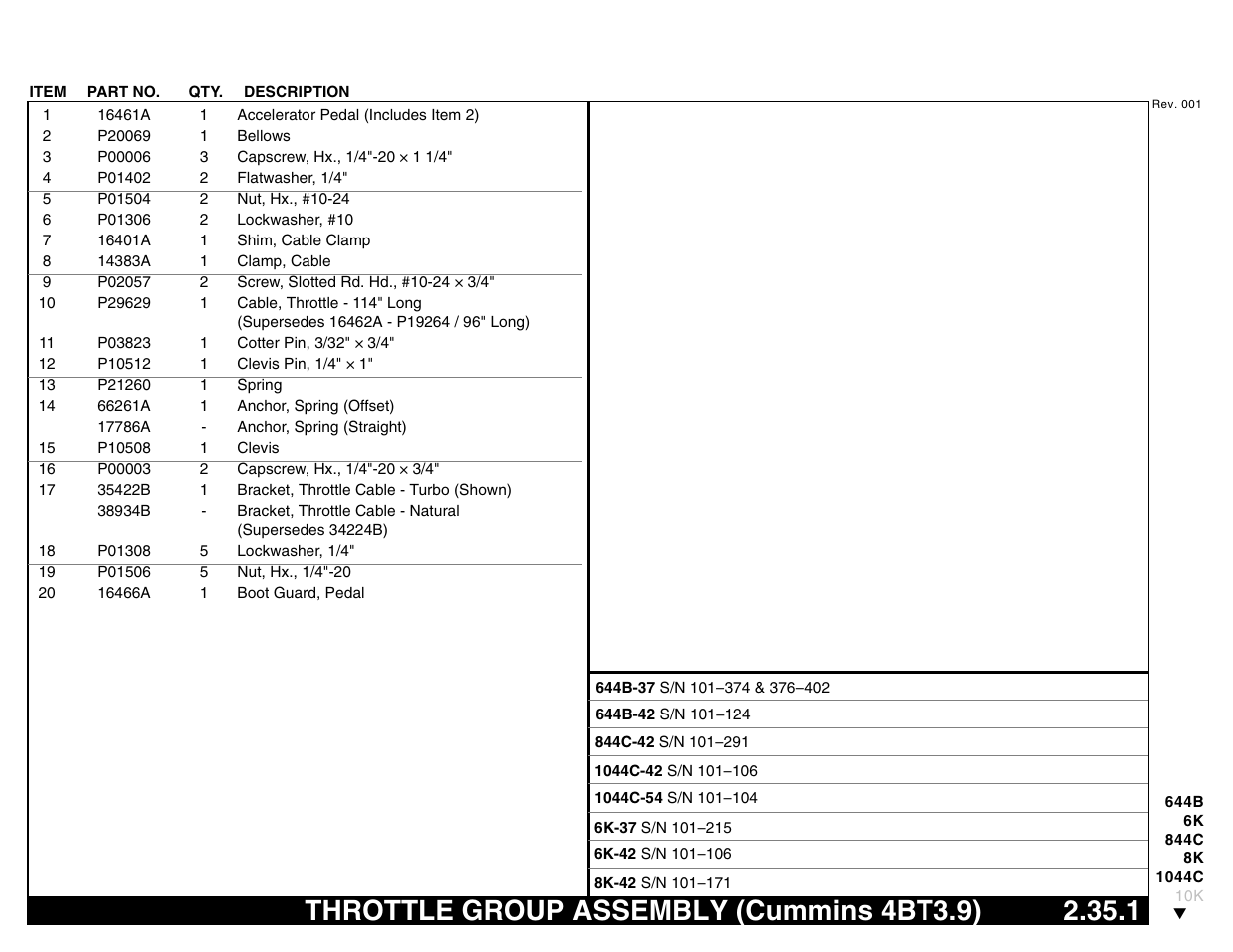 Throttle group assembly (cummins 4bt3.9) 2.35.1, Throttle group assembly (cummins 4bt3.9) | Lull 644B Parts Manual User Manual | Page 227 / 792