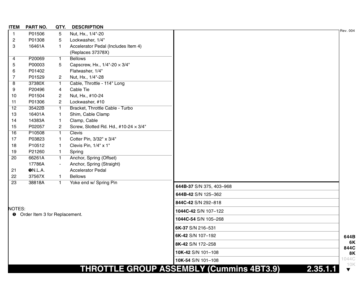 Throttle group assembly (cummins 4bt3.9) 2.35.1.1, Throttle group assembly (cummins 4bt3.9) | Lull 644B Parts Manual User Manual | Page 229 / 792