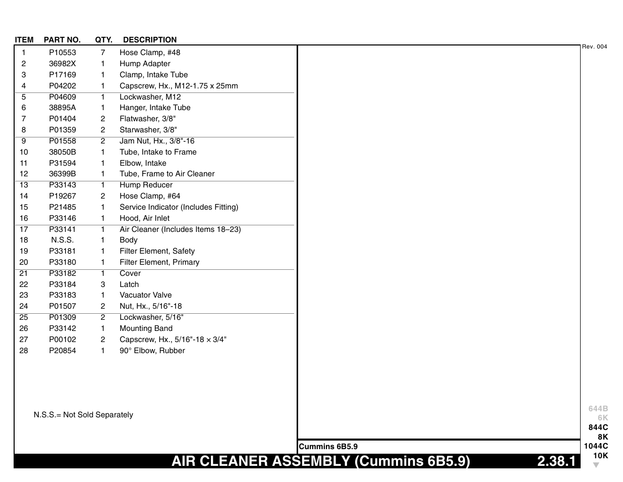 Air cleaner assembly (cummins 6b5.9) 2.38.1, Air cleaner assembly (cummins 6b5.9) | Lull 644B Parts Manual User Manual | Page 237 / 792