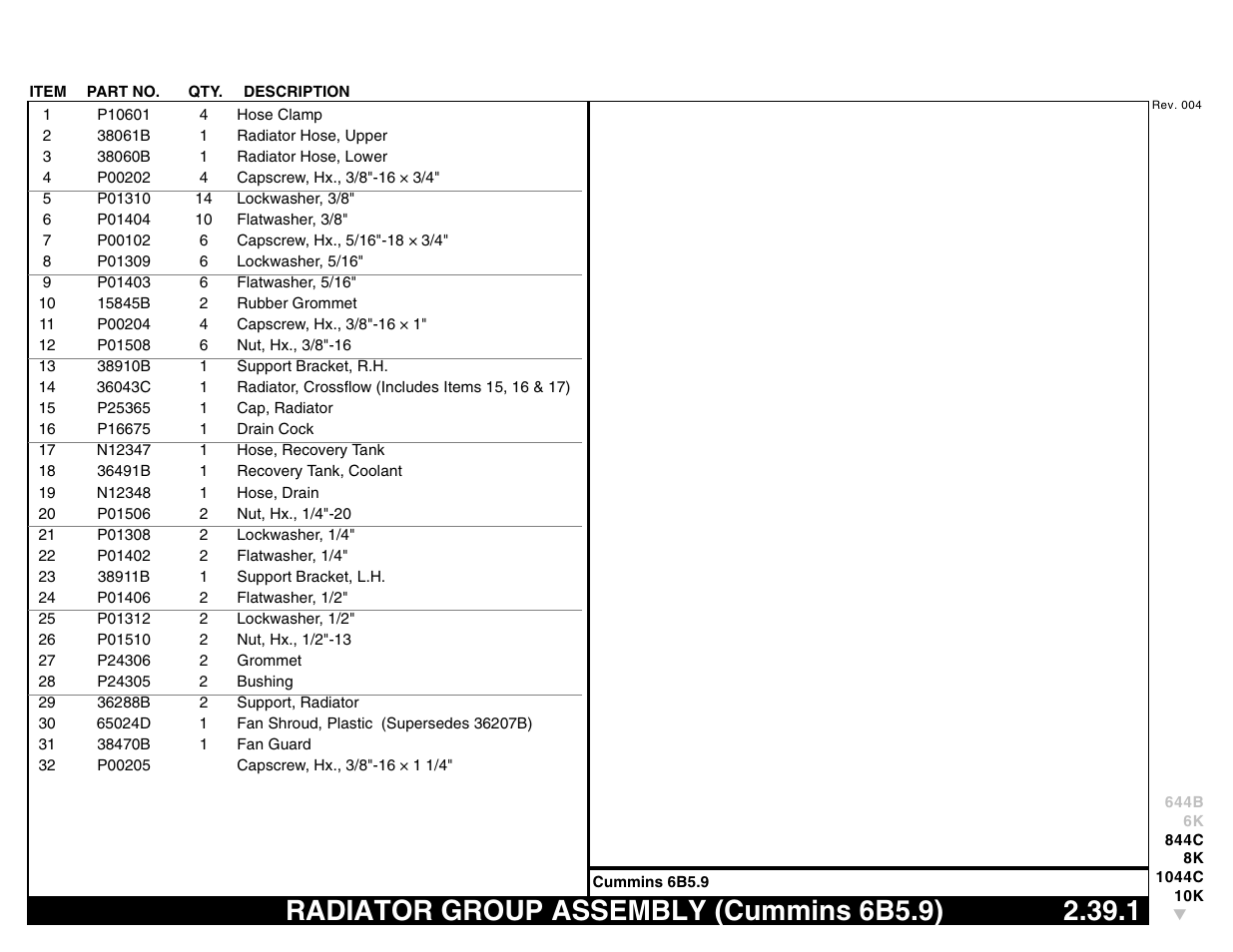 Radiator group assembly (cummins 6b5.9) 2.39.1, Radiator group assembly (cummins 6b5.9) | Lull 644B Parts Manual User Manual | Page 239 / 792