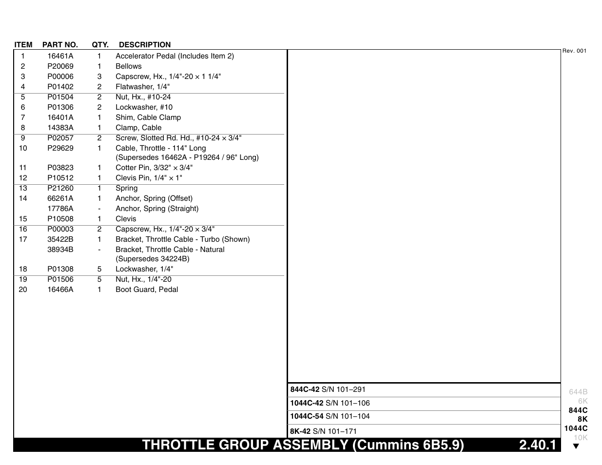 Throttle group assembly (cummins 6b5.9) 2.40.1, Throttle group assembly (cummins 6b5.9) | Lull 644B Parts Manual User Manual | Page 241 / 792