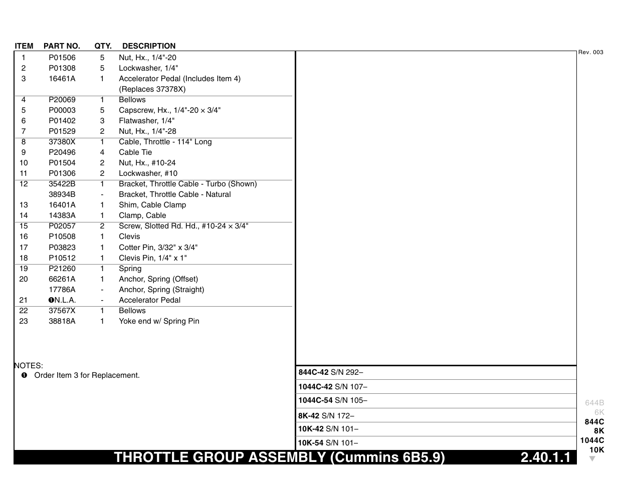 Throttle group assembly (cummins 6b5.9) 2.40.1.1, Throttle group assembly (cummins 6b5.9) | Lull 644B Parts Manual User Manual | Page 243 / 792