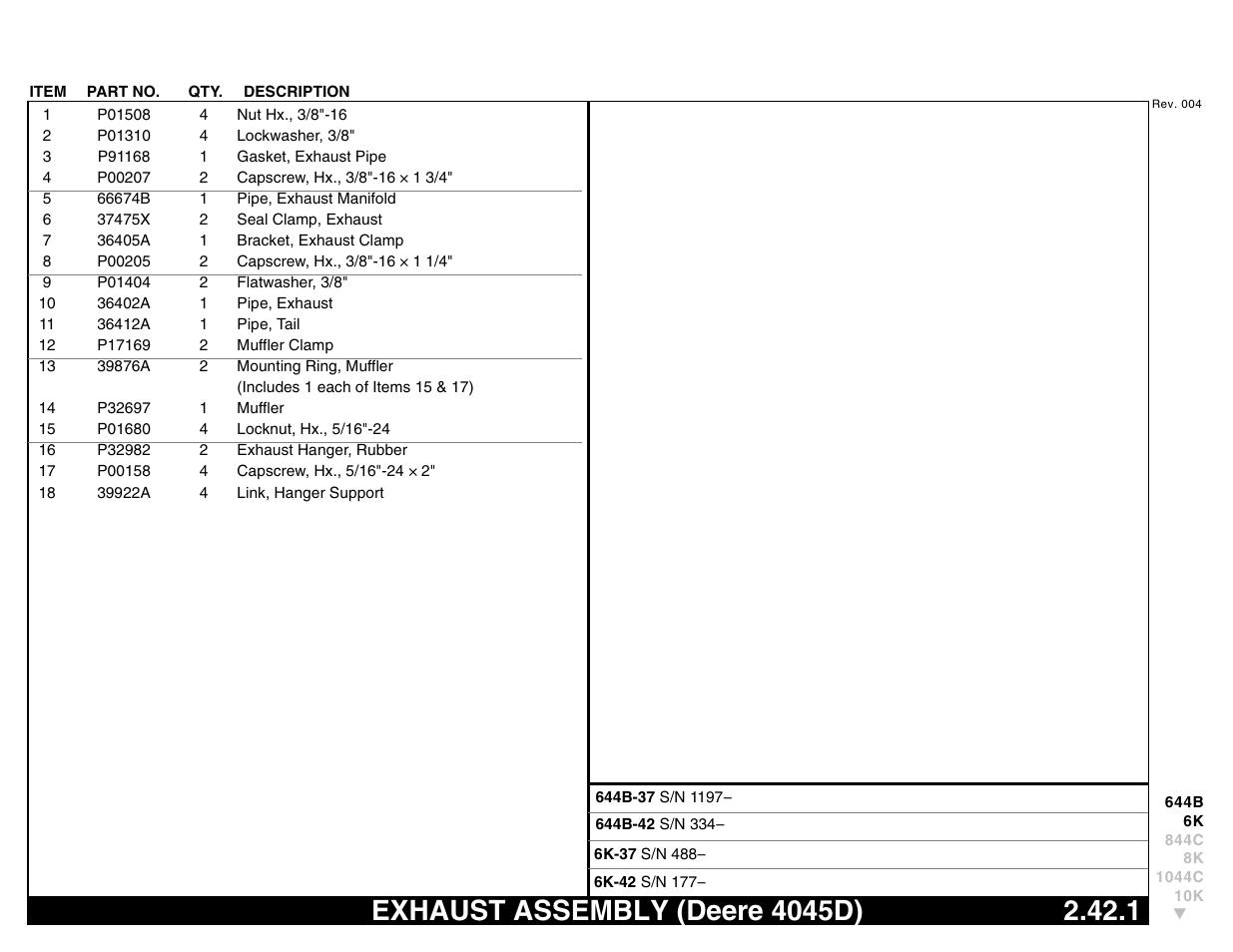 Exhaust assembly (deere 4045d) 2.42.1, Exhaust assembly (deere 4045d) | Lull 644B Parts Manual User Manual | Page 247 / 792