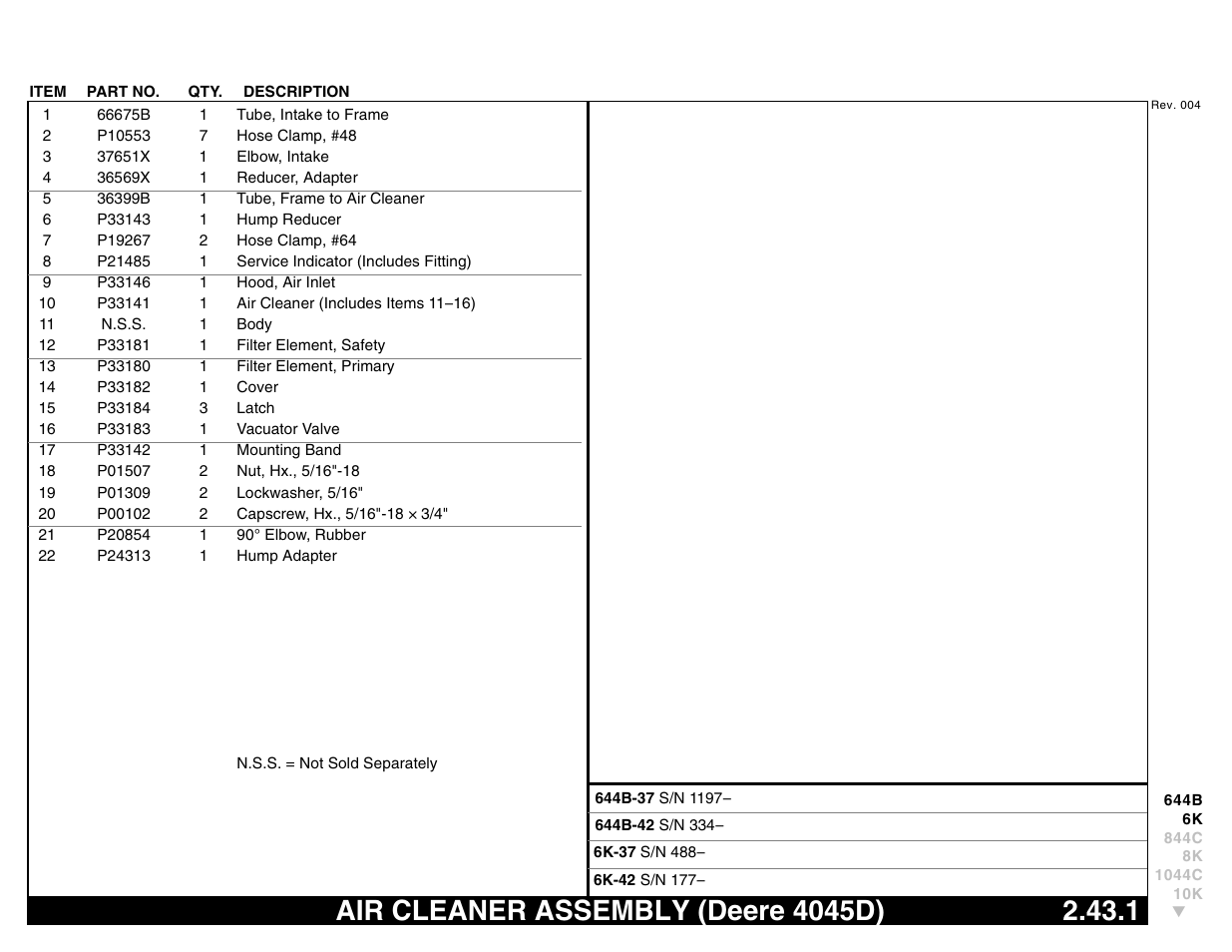 Air cleaner assembly (deere 4045d) 2.43.1, Air cleaner assembly (deere 4045d) | Lull 644B Parts Manual User Manual | Page 249 / 792