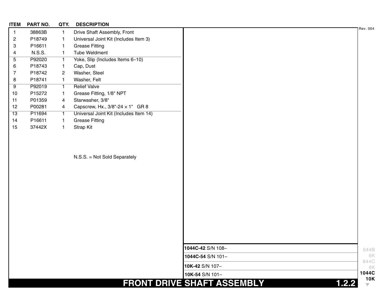 Front drive shaft assembly 1.2.2, Front drive shaft assembly | Lull 644B Parts Manual User Manual | Page 25 / 792