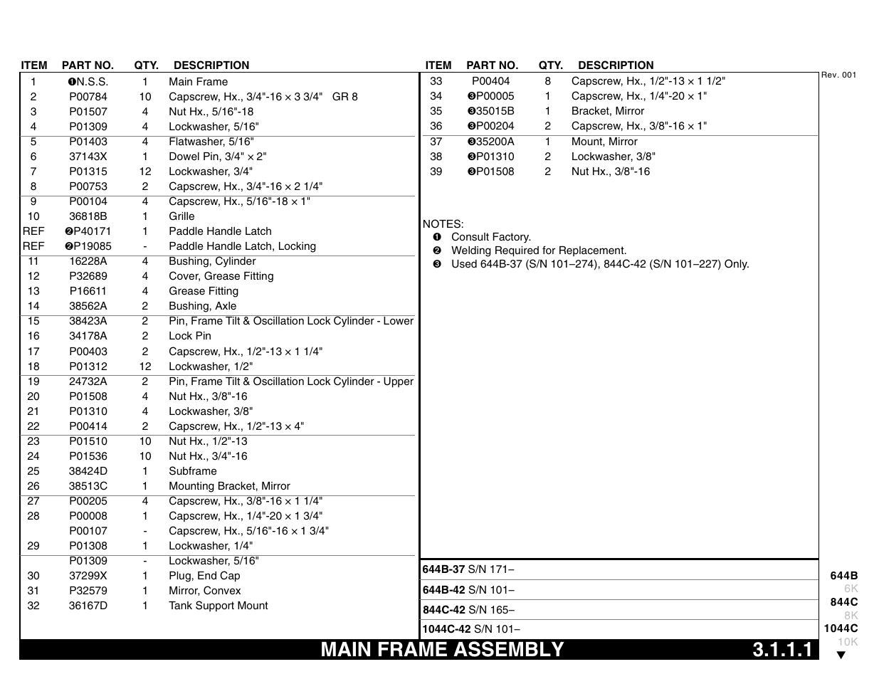 Main frame assembly 3.1.1.1, Main frame assembly | Lull 644B Parts Manual User Manual | Page 259 / 792