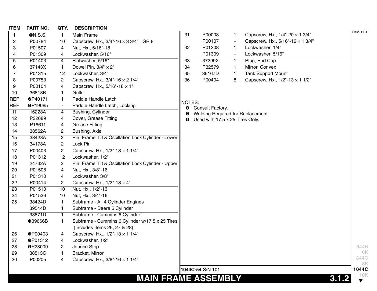 Main frame assembly 3.1.2, Main frame assembly | Lull 644B Parts Manual User Manual | Page 261 / 792