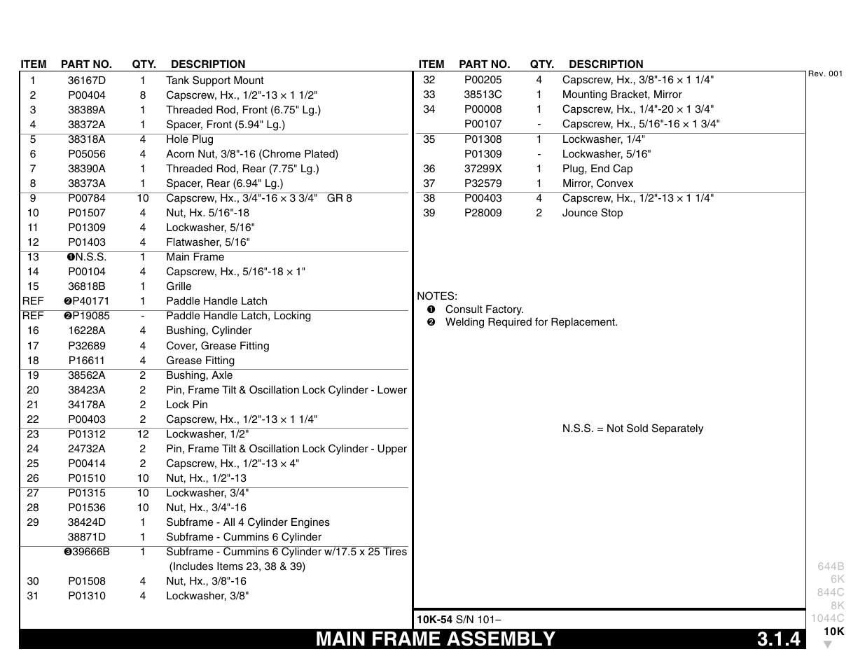 Main frame assembly 3.1.4, Main frame assembly | Lull 644B Parts Manual User Manual | Page 267 / 792