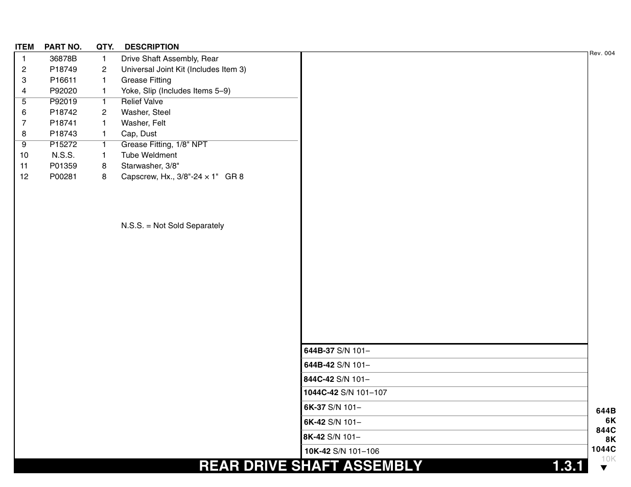 Rear drive shaft assembly 1.3.1, Rear drive shaft assembly | Lull 644B Parts Manual User Manual | Page 27 / 792