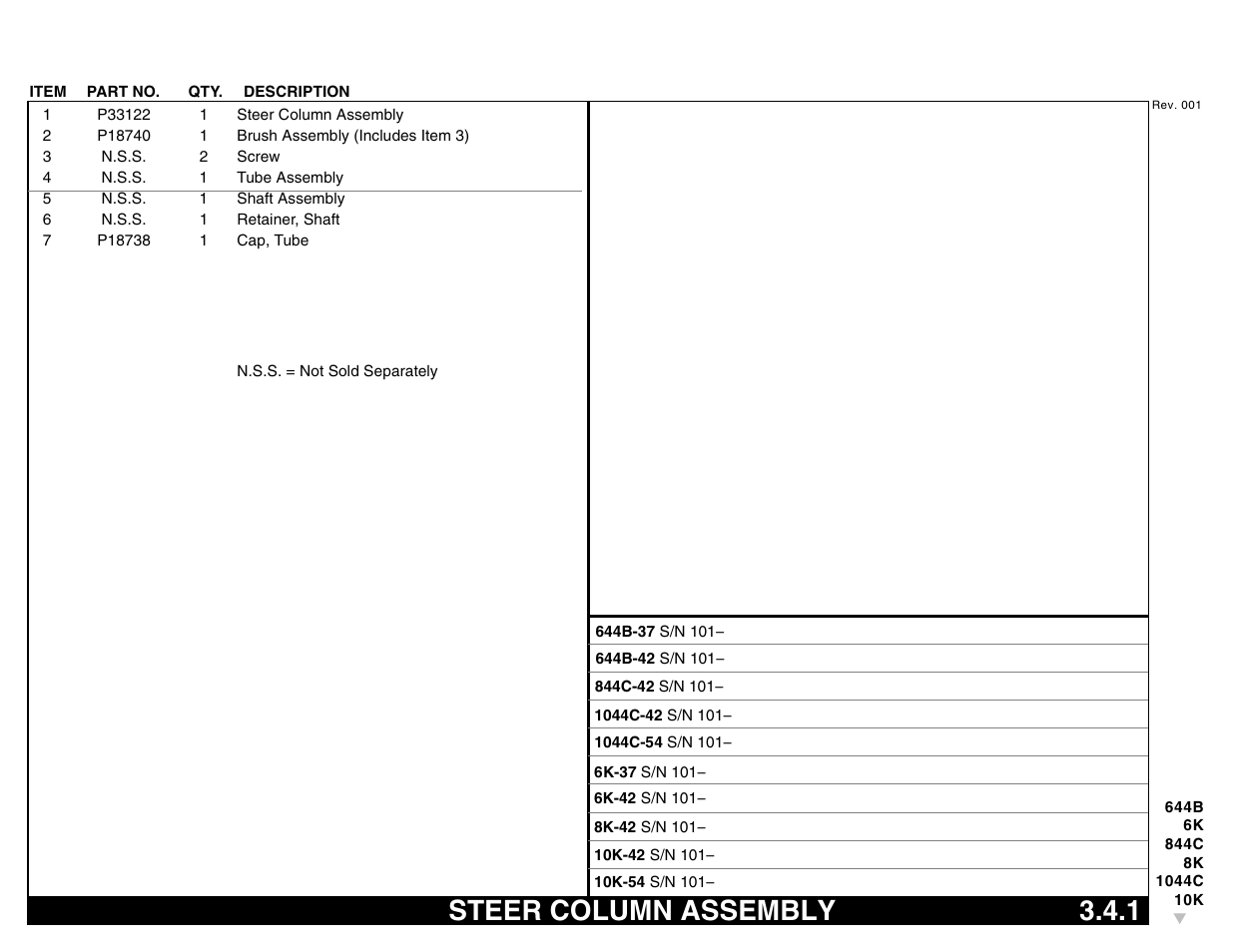 Steer column assembly 3.4.1, Steer column assembly | Lull 644B Parts Manual User Manual | Page 283 / 792