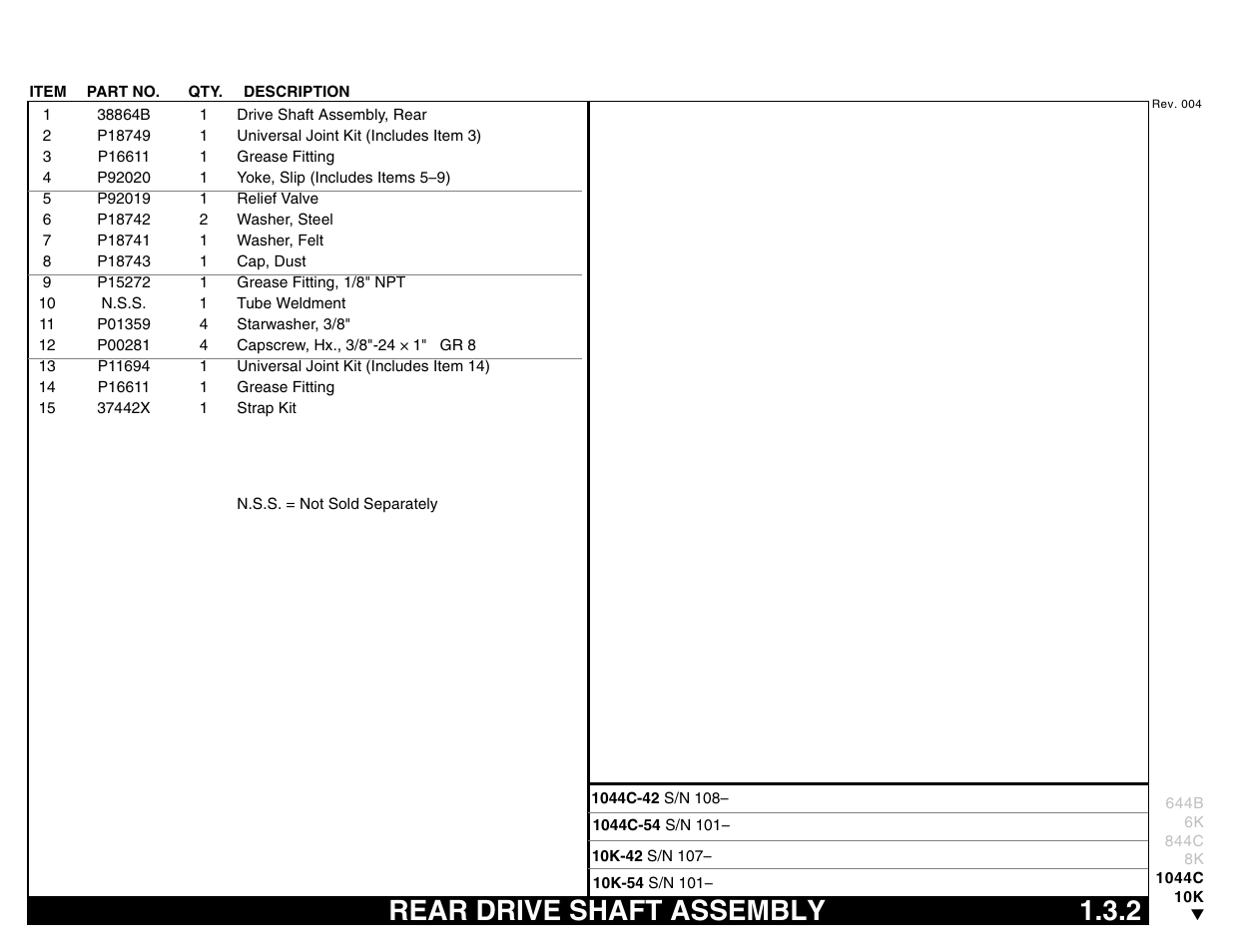 Rear drive shaft assembly 1.3.2, Rear drive shaft assembly | Lull 644B Parts Manual User Manual | Page 29 / 792