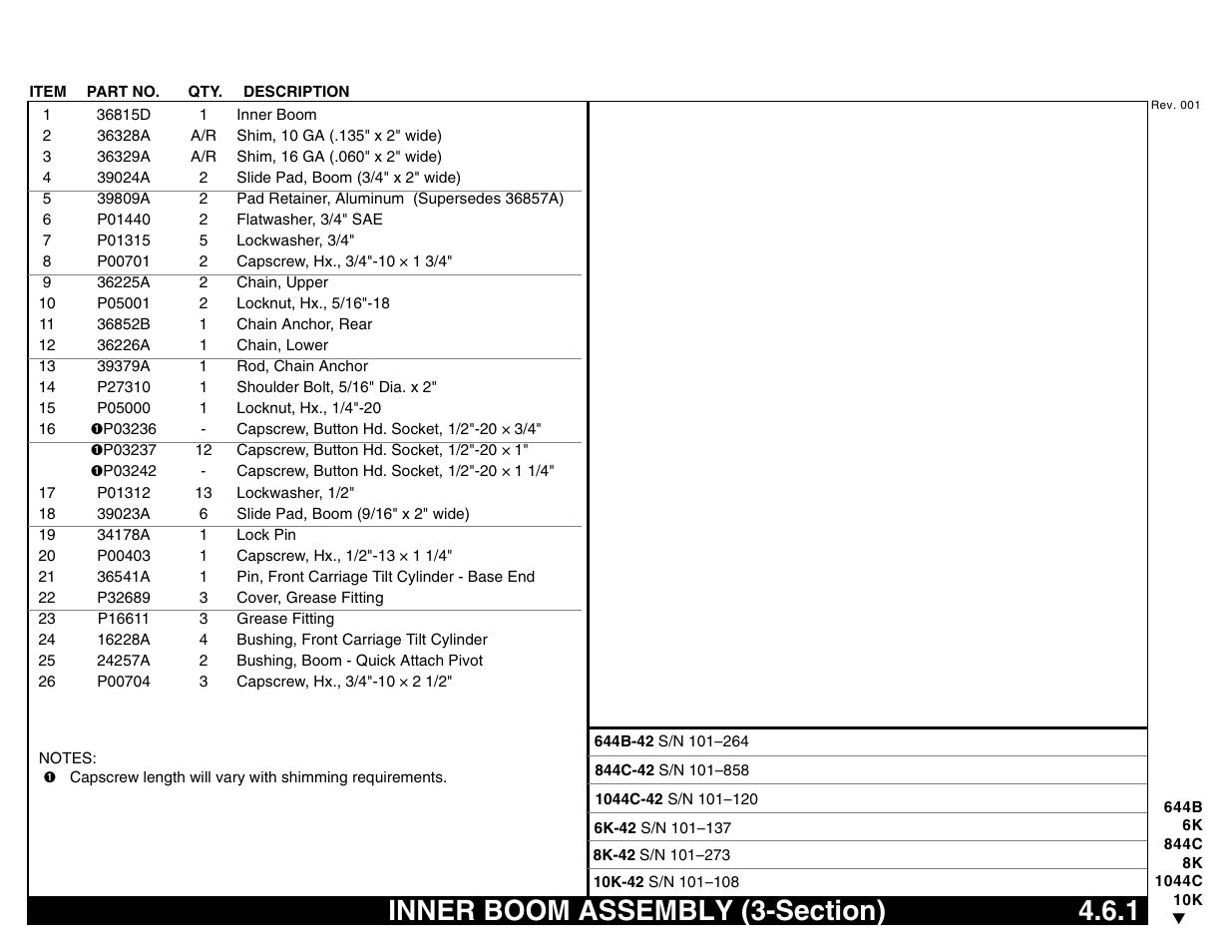 Inner boom assembly (3-section) 4.6.1, Inner boom assembly (3-section) | Lull 644B Parts Manual User Manual | Page 319 / 792