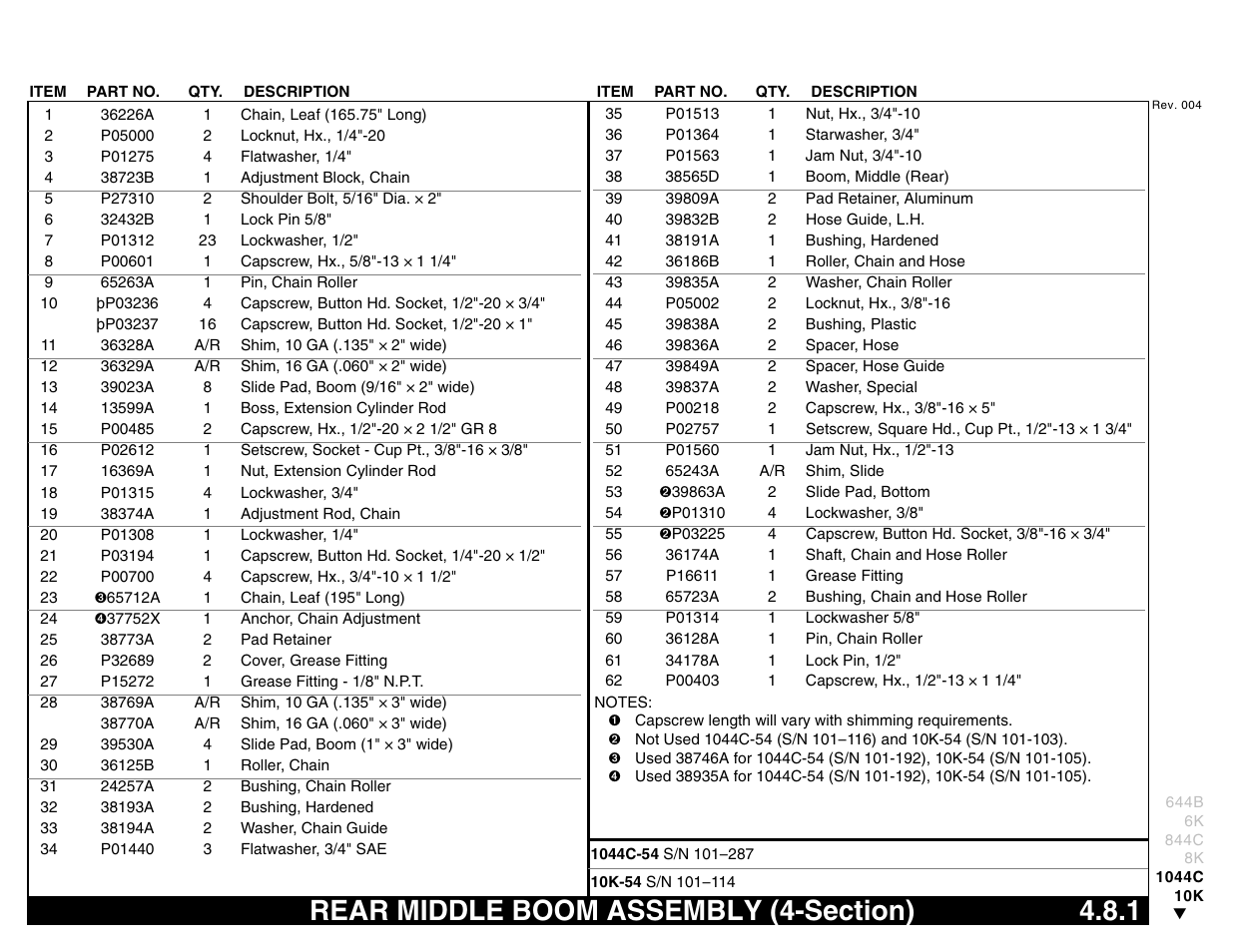 Rear middle boom assembly (4-section) 4.8.1, Rear middle boom assembly (4-section) | Lull 644B Parts Manual User Manual | Page 331 / 792