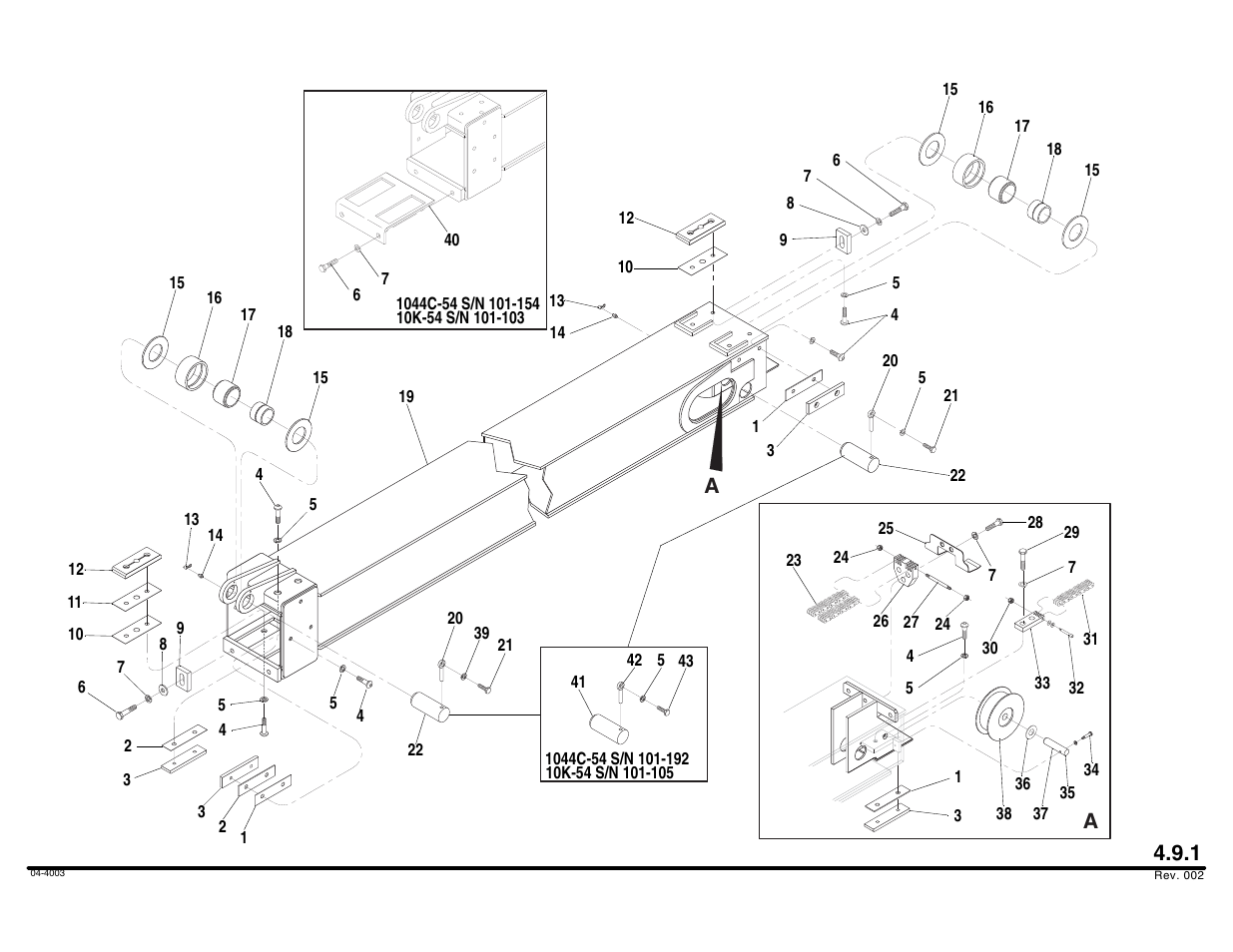 Forward middle boom assembly, 4-section | Lull 644B Parts Manual User Manual | Page 334 / 792