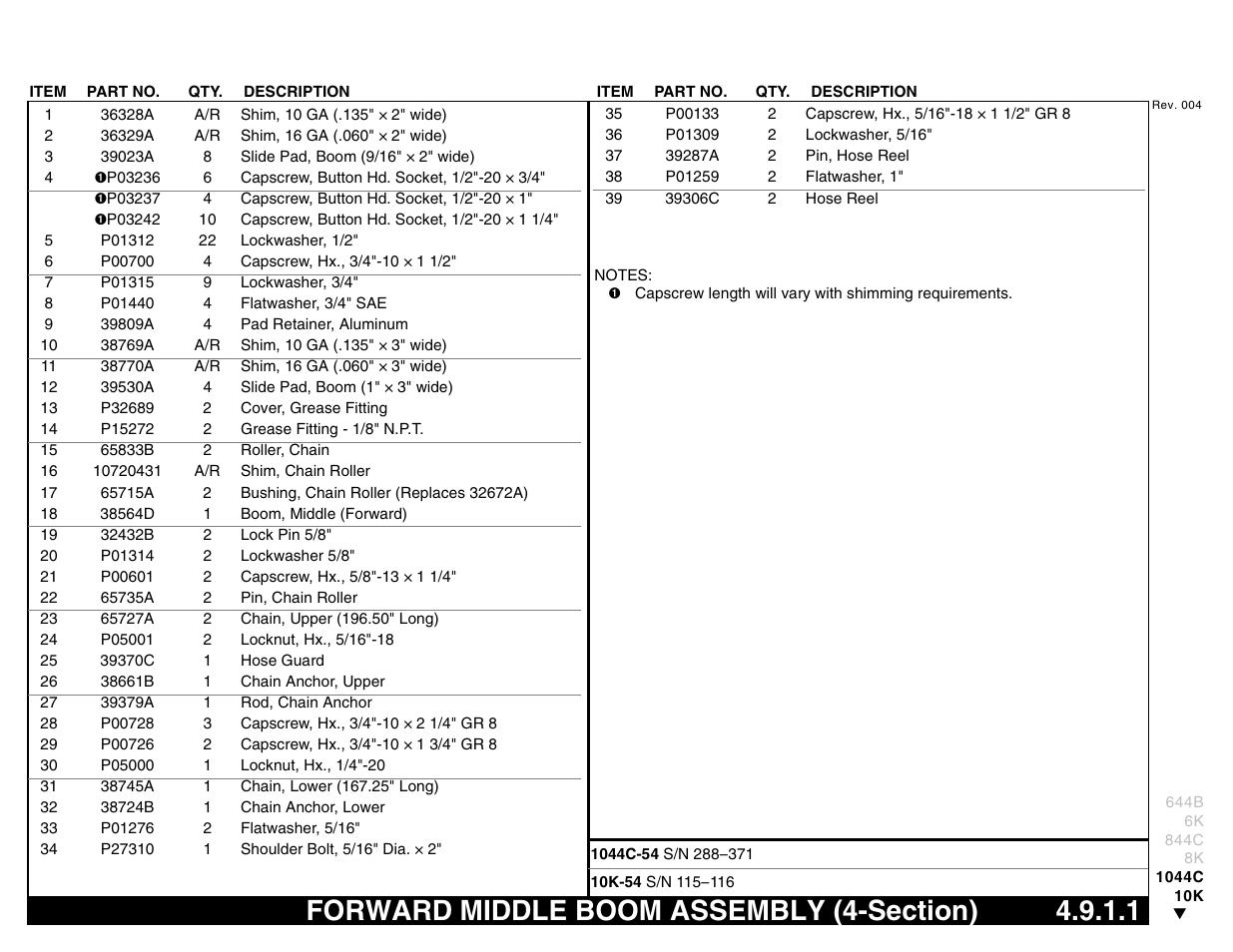 Forward middle boom assembly (4-section) 4.9.1.1, Forward middle boom assembly (4-section) | Lull 644B Parts Manual User Manual | Page 337 / 792
