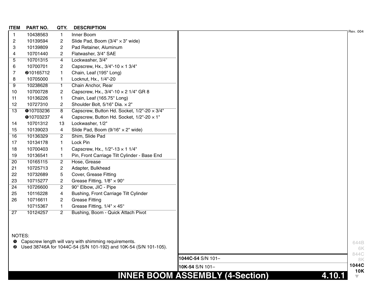 Inner boom assembly (4-section) 4.10.1, Inner boom assembly (4-section) | Lull 644B Parts Manual User Manual | Page 341 / 792