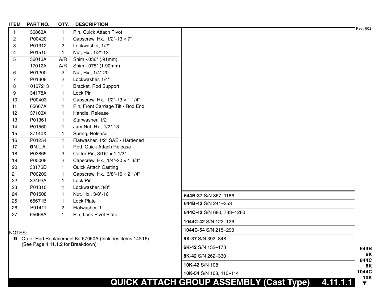 Quick attach group assembly (cast type) 4.11.1.1, Quick attach group assembly (cast type) | Lull 644B Parts Manual User Manual | Page 345 / 792