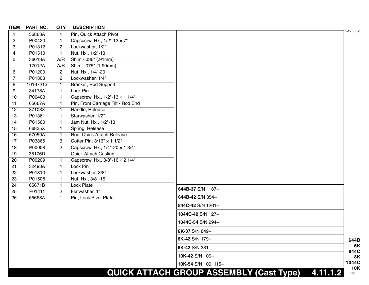 Quick attach group assembly (cast type) 4.11.1.2, Quick attach group assembly (cast type) | Lull 644B Parts Manual User Manual | Page 347 / 792