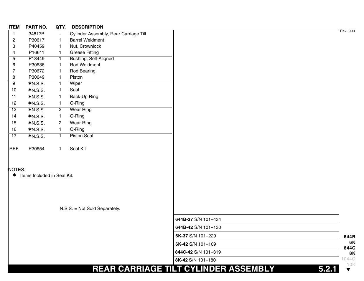 Rear carriage tilt cylinder assembly 5.2.1, Rear carriage tilt cylinder assembly | Lull 644B Parts Manual User Manual | Page 367 / 792