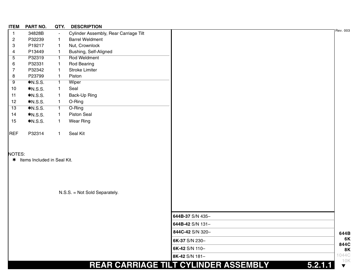 Rear carriage tilt cylinder assembly 5.2.1.1, Rear carriage tilt cylinder assembly | Lull 644B Parts Manual User Manual | Page 369 / 792