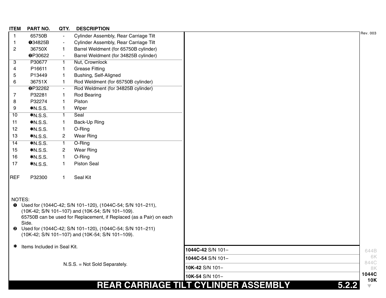 Rear carriage tilt cylinder assembly 5.2.2, Rear carriage tilt cylinder assembly | Lull 644B Parts Manual User Manual | Page 371 / 792